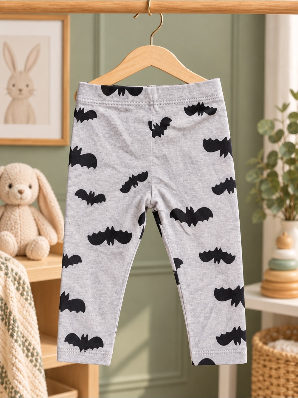 Cat & Jack Baby Bat Print Halloween Leggings Gray Black 3-6M NWT